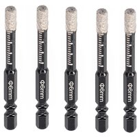 5pc 6mm/8mm Vaccum Brazed emery Dry Drill Bit Hex Handle Hole Saw Cutter For Marble Granite Ceramic Glass Tile Stone Hole Open