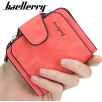 Baellerry Women's Fashion Short Wallet Multi-Card Holder Coin Purse Buckle Abrasive Leather PU Zipper Wallets