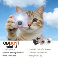 OBIJOYI Mini-U Mini Digital Camera 1080P Retro Video Camcorder with Cat Ear Design Portable Pocket Tiny Camera Keychain Body Cam