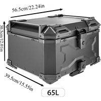 65L Motorcycle Top Box Aluminum Rear Luggage Storage Tool Case Universal Motorbike Tail Box with Fitting Plate and Fixings