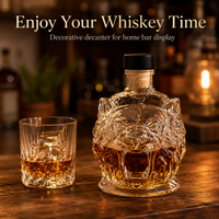 Creative Lion Shape Glass Decanter Whiskey Bottle Reusable Liquor Container Home Bar Decor Collector Gift