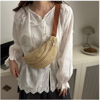 Trendy Half Moon Straw Woven Bag Large Capacity Anti-theft Woven Handbag Phone Holder Portable Adjustable Sports Pouch Women