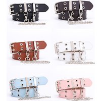 1spc jeans fashion chain decoration wide belt women punk style double row eye PU belt