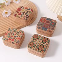 Creative Cork Jewelry Box Eco-friendly Printed Wooden Travel Organizer Portable Case for Earrings Rings Necklace Storage Box