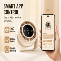 APP Smart Cooling Fan 16℃ Turbo Airflow 100-Speed Stepless Rechargeable Desk Fan No-Drill Mount Wall Fan for Home Office Bedroom