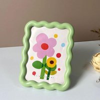 6-inch Acrylic Wavy Picture Frame Ins Style Cute Pink/Green/Yellow Photo Holder Desktop Ornament Wall Art Creative Home Decor