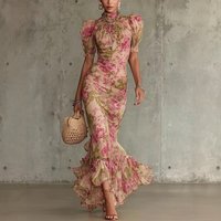 Sexy Bodycon Floral Long Dresses For Women Summer 2026 Fashion Short Sleeve O-neck Slim Maxi Dresses Elegant Dresses For Women