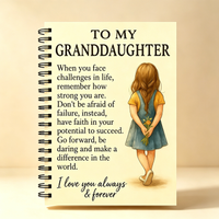 To My Granddaughter Journal Notebook Inspirational Gift for Granddaughter Encouragement Message Spiral Notebook Cute A5 Keepsake
