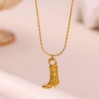 Personality Design Stainless Steel Gold Color Western Cowboy Boots Pendant Necklace For Women Charm Streetwear Jewelry Punk Gift