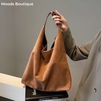 MOODS Casual Shoulder Tote Bag Set For Women 2-IN-1 Suede Pure Color Large Capacity Shopper Tote 2024 Winter New Handbags Female