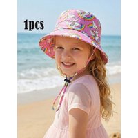 1pcs 3-8Y Girls Solid Color Bucket Hat, Cute Cartoon Unicorn Design Classic Style for Spring and Summer Daily Wear