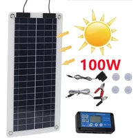 100W Solar Panel Charger Waterproof Trickle Charger Solar Battery Maintainer Dual Output For 12V-24V Car RV Boat Motorcycle