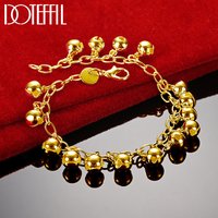 DOTEFFIL 18K Gold 925 Sterling Silver Bells Sounds Bead Chain Bracelet For Women Wedding Engagement Party Jewelry