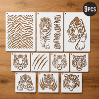 9PCS A4 8.3 x 11.7 inch and 5.9 x 5.9 inch Tiger Stencils Reusable Painting Templates for DIY Wall Fabric Canvas
