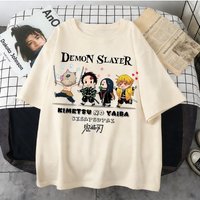 Plus Size Demon Slayer Summer Anime Printed Men, Women T-shirt Casual Parent Child Top Fashion Street Wear Harajuku Style Y2K