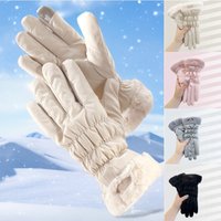 AliExpress NONE Cute Padded Touch Screen Gloves Women Winter Fleece Thickened Warm Cycling Mountaineering Skiing Plush Cotton Waterproof Glove