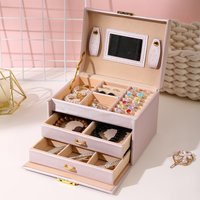 Boîte à Bijoux de Voyage Portable à Trois Niveaux, Présentoir pour Bijoux, Boucles d'Oreilles, Collier, Bague, Emballage avec Miroir