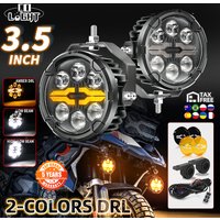Feux de brouillard LED pour moto CO LIGHT, usage tout-terrain, 3,5 pouces, double couleur, Angel Eye, clignotants ambre, feux de route/croisement, lampes stroboscopiques pour moto d'aventure, rallye,