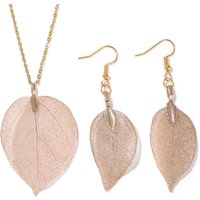 Electroplated Gold Color Leaves Necklaces For Women Natural Real Leaf Drop Earrings Bohemian Wedding Unique Jewelry Set Gifts