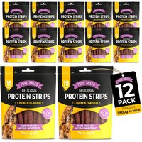 Pure Breed 12 Pack Chicken Dog Treats – Protein Strips | High Protein Dog Chew Strips | Low Calorie Dog Reward Treats | Resealable Pouch 150g Each | Bulk 1.8kg (12x150g)