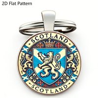 1PC Vintage Scotland Keychain, Scottish Lion Crest Design, 2D Glass Dome Royal Rampant Souvenir, Car Backpack Charm Keyring