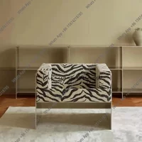 40 Nordic Light Luxury Designer Stainless Steel Leisure Chair Living Room Hotel Reception Zebra Pattern Single Sofa Chair