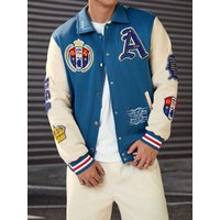 DIYIE Men's Patchwork Baseball Jacket, Long Sleeve Bomber Coat, , Men's Varsity Jacket, Baseball Jackets Men Women Custom Jacket