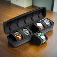 5-Grid Heavy Duty Watch Storage Box, Flip Design Anti-scratch Liner with Handle, Portable Watch Collection Gift Box