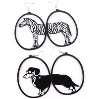 Exaggerated Acrylic Black Round Zebra Dog Earrings Animals Swallow Cat Whale Snail Big Drop Earring Jewelry for Women