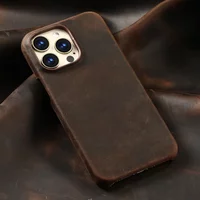 Genuine Crazy Horse Leather Case for iPhone 15 16 17 Pro Max 14 Plus 13 12 PULL-UP Cowhide Skin Matte Vintage Phone Armor Cover