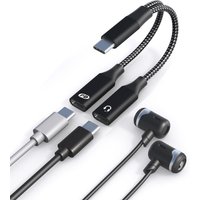 USB-C Headphone and Charger Adapter,2 in 1 USB C Splitter Dongle Cable with 10W Fast Charging Audio Adapter for iPhone Samsung