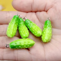 Green Resin 1pcs Cucumber Charms - Imitation Pickle Pendants for DIY Jewelry, Craft Supplies - Faux Vegetable Dangles for Earrin