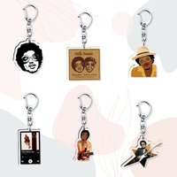 Hot Singer Bruno R&B 24K Magic Silk Sonic Retro Pop Vibe Key Pendant Decor Time Keychain Pop Fans Treasure Keychain Ornament