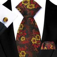 Luxury Mens Ties Floral Green Purple Brown Ties Necktie Pocket Square Cufflinks Set Men's Wedding Business Party Accessories