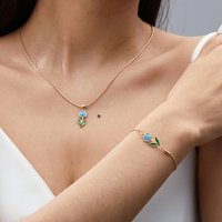 Vintage Sweet Tulip Rose Bracelet For Women Elegant Enamel Flower Gold Color Metal Chain Bracelets Aesthetics Jewelry