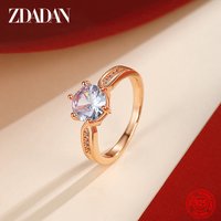 ZDADAN 925 Sterling Silver Rose Gold Hexagonal Round Zircon Rings For Women Fashion Wedding Jewelry Party Gift
