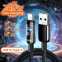 USB C 240W 10A Fast Charging Data Cable USB to Type C QC3.0 Fast Charger Cord With LED Light Phone Data Line For Samsung Xiaomi