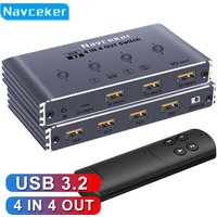 Navceker KVM USB C Switch with Controller 4 Computers Share 4 10Gbps USB 3.2 Gen 2 USB Switcher Selector for PC Laptop Keyboard