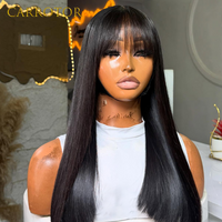Black Colored Straight With Bangs Human Hair 100% Human Hair 13x6 Lace Front Hair Wig With Bangs For Woman Ready To Wear