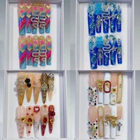 Sweet Cool 3D Flower Almond Handmade French Press On Nails Diamond Pearl Strawberry Bowknot Butterfly Water Ripples Fake Nails