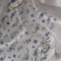 Traditional Chinese Blue White Gold Nail Decal Vintage Qinghua Ceramic Floral 5D Nail Art Sticker Luxury Oriental Manicure Decal