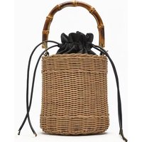 New Wicker Rattan Bucket Bag Bamboo Handle Women Handbags Bohemian Travel Beach Shoulder Bag Handmade Straw Bags for Women Tote