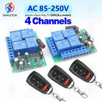 433MHz 4CH Wireless Remote Control Switch AC 110V 220V 10A RF Relay Receiver Module for Garage Door Light Motor DIY
