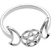 Exquisite Hollow Stainless Steel Five-Pointed Star Double Moon Ring Fashionable Charm Jewelry Gift for Men and Women