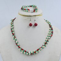 2025 New Trend Natural Pearl Coral Crystal. Handmade fashionable women's necklace, earring, bracelet set 18”