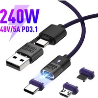 240W Magnetic USB Type C Cable 5A Fast Charging Micro Type C Cable For Macbook Samsung for iPhone Magnet Charger Wire Cord