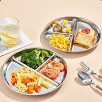 Unbreakable Portion Control Plate Reusable 304 Stainless Steel Divided Dinner Plates Round Weight Loss 3 Compartment Food Tray
