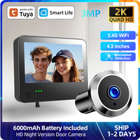 Tuya Smart Cat Eye Door Security Camera 3MP 4.3 Inch Screen 2K Visual Night Vision PIR Motion Detection Digital Peephole