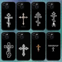 1PC Orthodox Cross Phone Case For IPhone 17 12 13 14 15 16Pro Max Plus Classic black soft shell