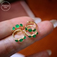 Aazuo Real 18K Yellow Gold Natural Emerald Real Diamonds Round Shape Hook Earrings gifted for Women Engagement Wedding Party